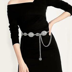 2/$30 Silver Medallion Waist Chain Belt Retro Adjustable For Dress Tunic Blouse